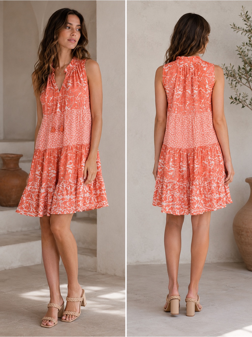 Last Piecechelsea & Theodore Ruffle Tie Neck Woven Printed Tiered Dress